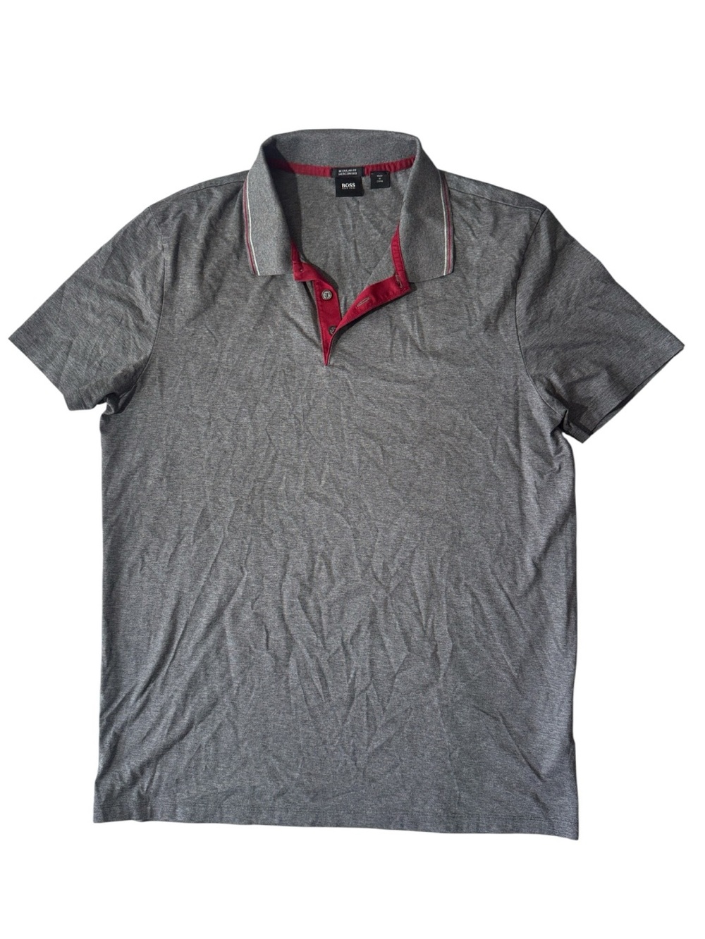 Hugo Boss mens XL regular fit grey solid mercerized cotton polo shirt EUC